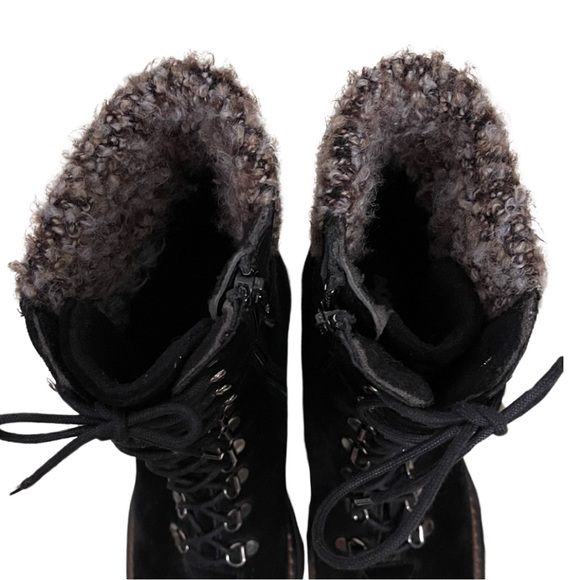 Aquatalia black suede, Lace Up, lug sole booties Moto Combat bouclé lined - Picture 8 of 12